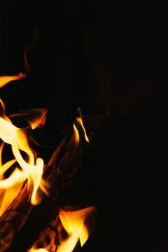 Fire flames on black background. Blaze flames background. Stock Photos