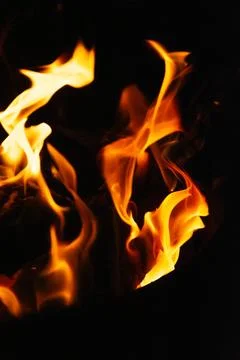 Fire flames on black background. Blaze flames background. Stock Photos