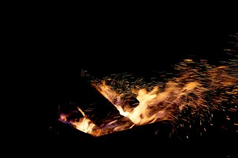 Fire flames on a black background. The fire burns on a black background. Foto stock