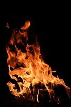 Fire flames on black background. Fire burn flame isolated, abstract texture Stock Photos