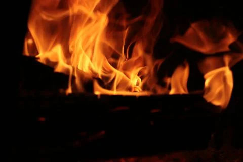 Fire flames on black background. The fire in the natural forest, flames and s Stock Photos