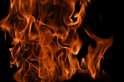 Fire flames on black background. Fire burn flame isolated, abstract texture Stock Photos