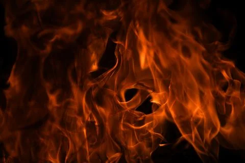 Fire flames on black background. Fire burn flame isolated, abstract texture Stock Photos