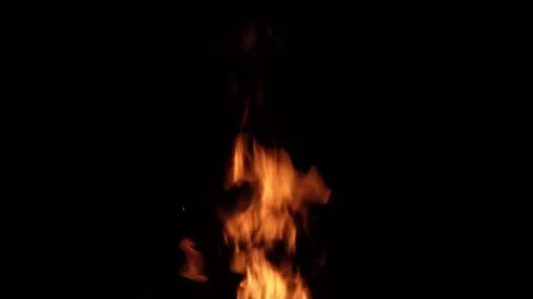 Fire flames on a black background. Flame border close up. Sparks from a campfire Stock Footage 199298234