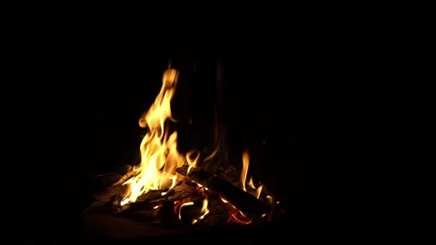 Fire flames on a black background. Flame border close up. Sparks from a campfire Video stock 199298604