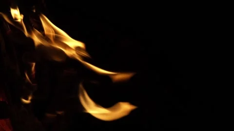 Fire flames on a black background. Flame border close up. Sparks from a campfire Video stock 200237234