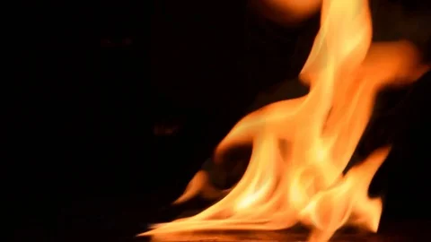 Fire flames on black background Stock Footage 76221379