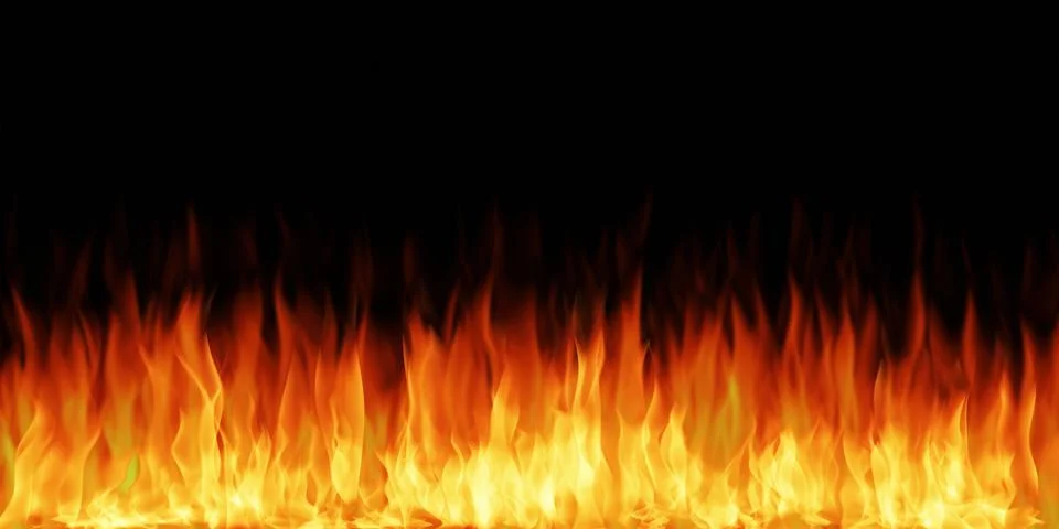 Fire flames on black background. Illustrazione stock