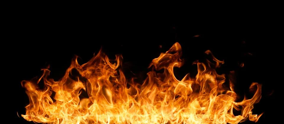 Fire flames on black background. Illustrazione stock