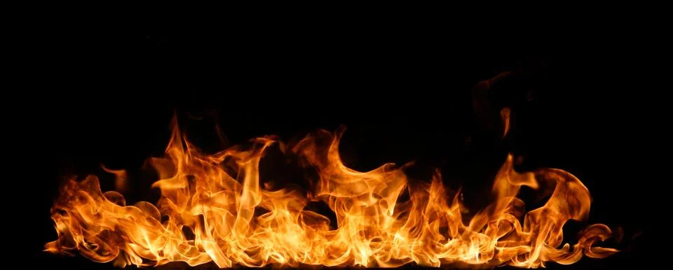 Fire flames on black background. Illustrazione stock