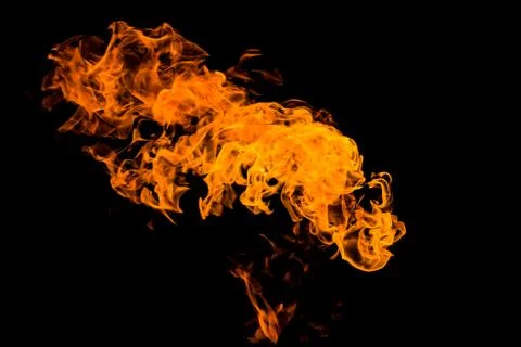Fire flames on black background isolated. fire patterns Stock Photos