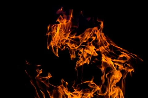 Fire flames on black background isolated. fire patterns Stock Photos