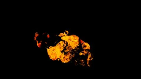 Fire flames on black background isolated. Burning gas or gasoline burns with  Stock Photos
