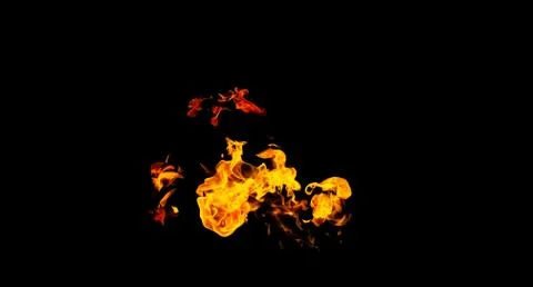 Fire flames on black background isolated. Burning gas or gasoline burns with  Stock Photos