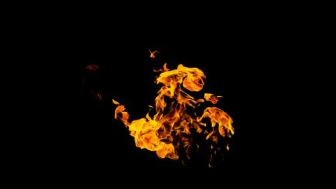 Fire flames on black background isolated. Burning gas or gasoline burns with  Stock Photos