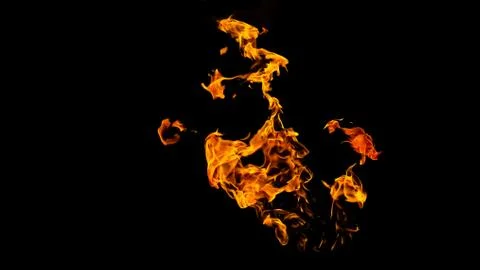 Fire flames on black background isolated. Burning gas or gasoline burns with Stock Photos