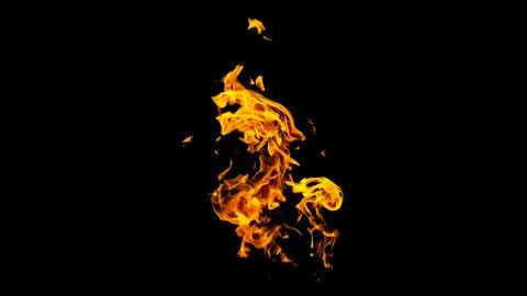 Fire flames on black background isolated. Burning gas or gasoline burns with Stock Photos