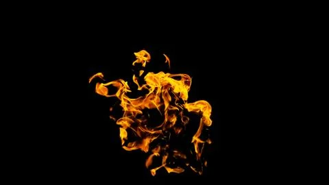 Fire flames on black background isolated. Burning gas or gasoline burns with Stock Photos