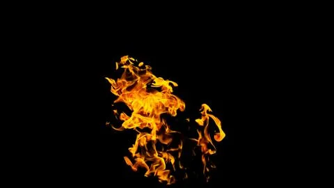 Fire flames on black background isolated. Burning gas or gasoline burns with Stock Photos