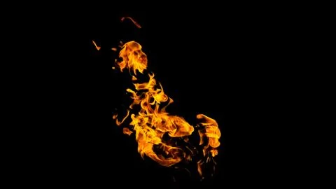 Fire flames on black background isolated. Burning gas or gasoline burns with Stock Photos