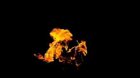 Fire flames on black background isolated. Burning gas or gasoline burns with  Stock Photos