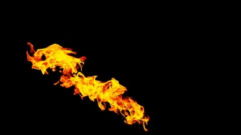 Fire flames on black background isolated. Burning gas or gasoline burns with Stock Photos