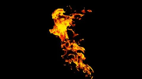 Fire flames on black background isolated. Burning gas or gasoline burns with Stock Photos