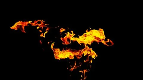 Fire flames on black background isolated. Burning gas or gasoline burns with Stock Photos