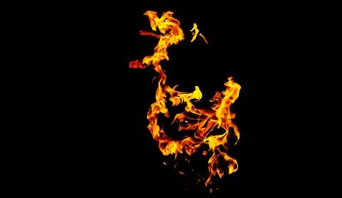 Fire flames on black background isolated. Burning gas or gasoline burns with Stock Photos