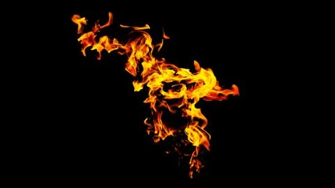 Fire flames on black background isolated. Burning gas or gasoline burns with Stock Photos