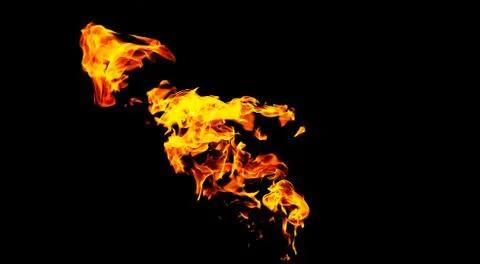 Fire flames on black background isolated. Burning gas or gasoline burns with Stock Photos