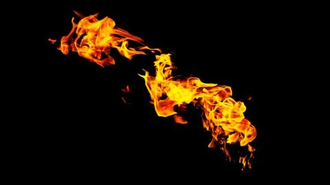 Fire flames on black background isolated. Burning gas or gasoline burns with Stock Photos