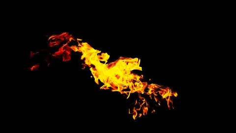 Fire flames on black background isolated. Burning gas or gasoline burns with Stock Photos