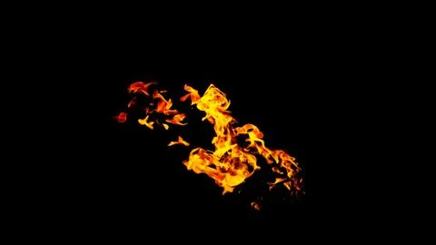 Fire flames on black background isolated. Burning gas or gasoline burns with Stock Photos