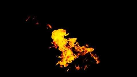 Fire flames on black background isolated. Burning gas or gasoline burns with  Stock Photos