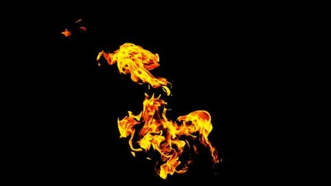Fire flames on black background isolated. Burning gas or gasoline burns with  Stock Photos