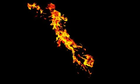 Fire flames on black background isolated. Burning gas or gasoline burns with  Stock Photos
