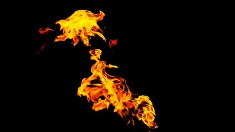 Fire flames on black background isolated. Burning gas or gasoline burns with  Stock Photos