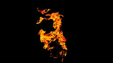 Fire flames on black background isolated. Burning gas or gasoline burns with  Stock Photos