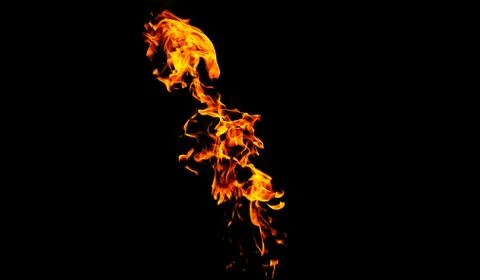 Fire flames on black background isolated. Burning gas or gasoline burns with  Stock Photos