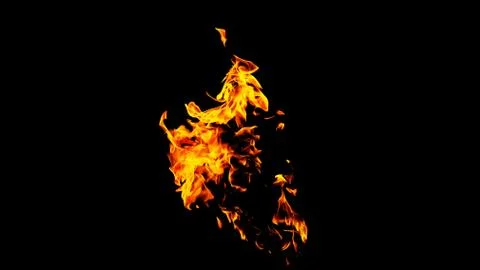 Fire flames on black background isolated. Burning gas or gasoline burns with  Stock Photos