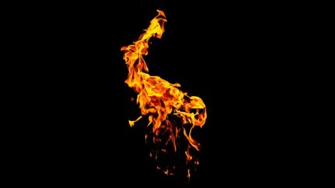 Fire flames on black background isolated. Burning gas or gasoline burns with  Stock Photos