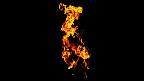 Fire flames on black background isolated. Burning gas or gasoline burns with  Stock Photos
