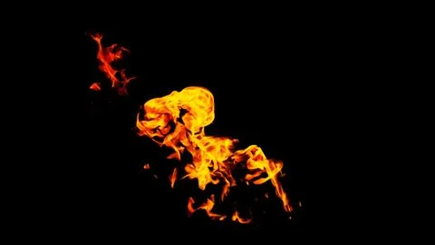 Fire flames on black background isolated. Burning gas or gasoline burns with  Stock Photos