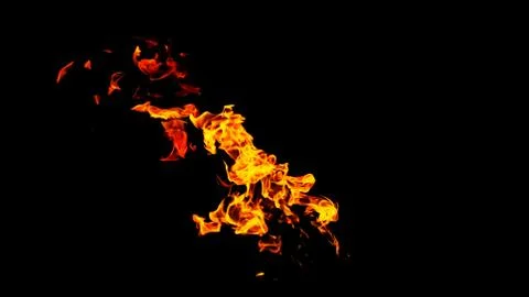 Fire flames on black background isolated. Burning gas or gasoline burns with  Stock Photos