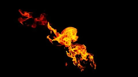 Fire flames on black background isolated. Burning gas or gasoline burns with  Stock Photos