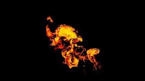 Fire flames on black background isolated. Burning gas or gasoline burns with  Stock Photos