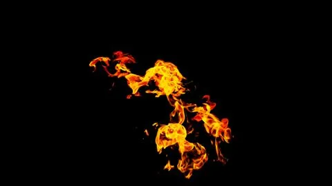 Fire flames on black background isolated. Burning gas or gasoline burns with  Foto stock