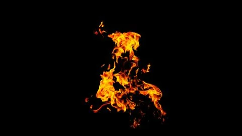 Fire flames on black background isolated. Burning gas or gasoline burns with  Stock Photos