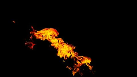Fire flames on black background isolated. Burning gas or gasoline burns with  Stock Photos